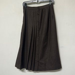 Vintage Button & Pleat Brown Wool Skirt